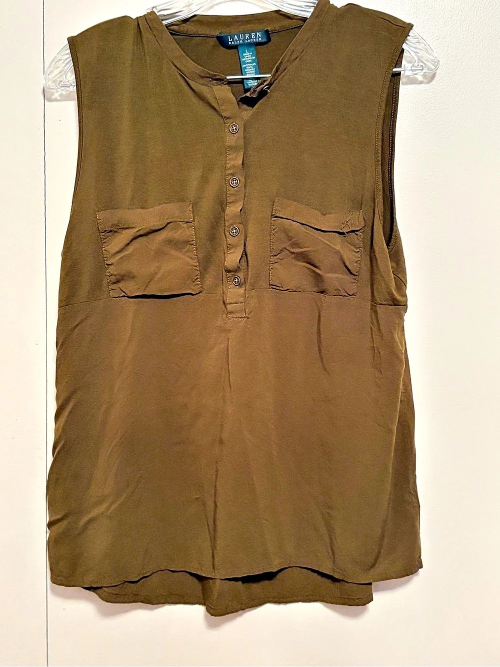 Lauren Ralph Lauren Sleeveless Utility Blouse in Brown Size Large